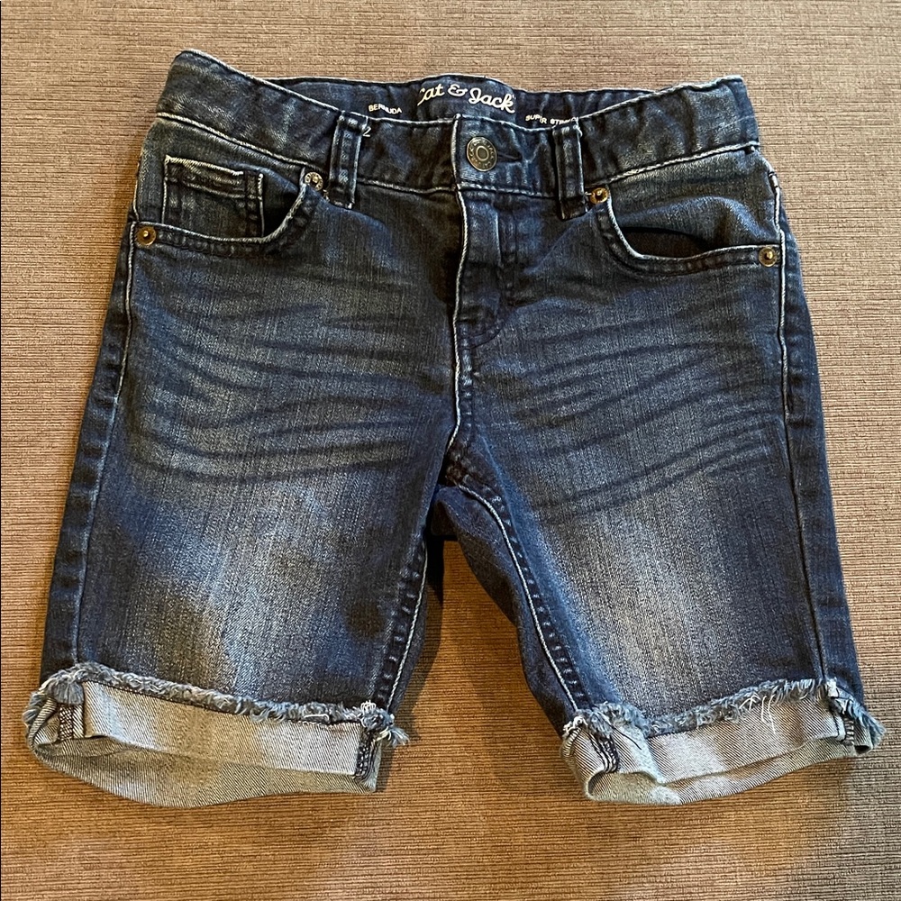 Cat & Jack Rolled Hem Denim Bermuda Shorts Girls Size 7/8